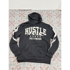 Reason Clothing Hustle Hollywood Graphic Hoodie Black Mens Large Flame Sleeve